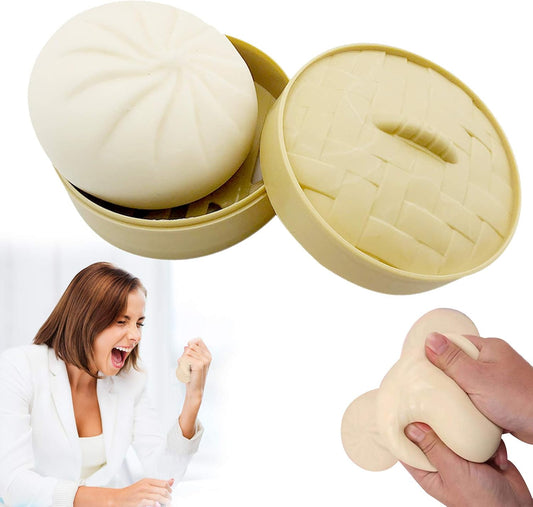 Dumpling Stress Relief Toy - Squishy Steamed Bun Simulation with Mini Steamer for Sensory Decompression for All Ages
