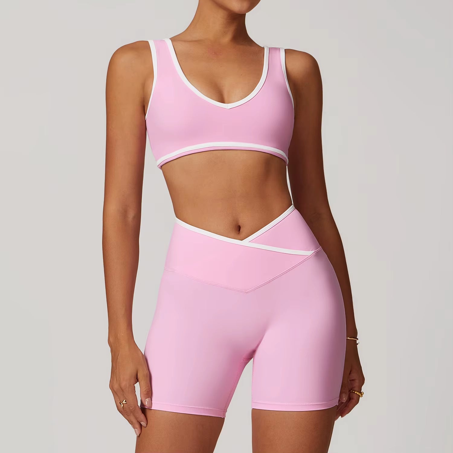 Wholesale High Waist Yoga Outfit Women 4 Piece Vest Crop Top Bra Gym Leggings Shorts Fitness Clothes Sport Set