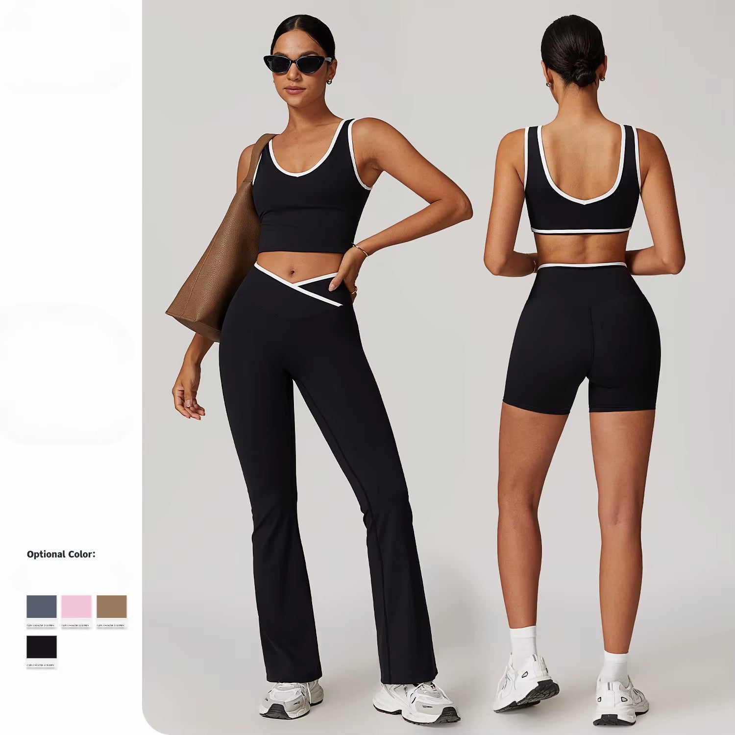 Wholesale High Waist Yoga Outfit Women 4 Piece Vest Crop Top Bra Gym Leggings Shorts Fitness Clothes Sport Set
