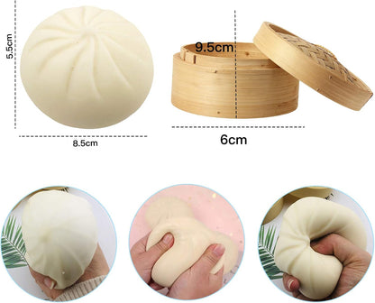 Dumpling Stress Relief Toy - Squishy Steamed Bun Simulation with Mini Steamer for Sensory Decompression for All Ages