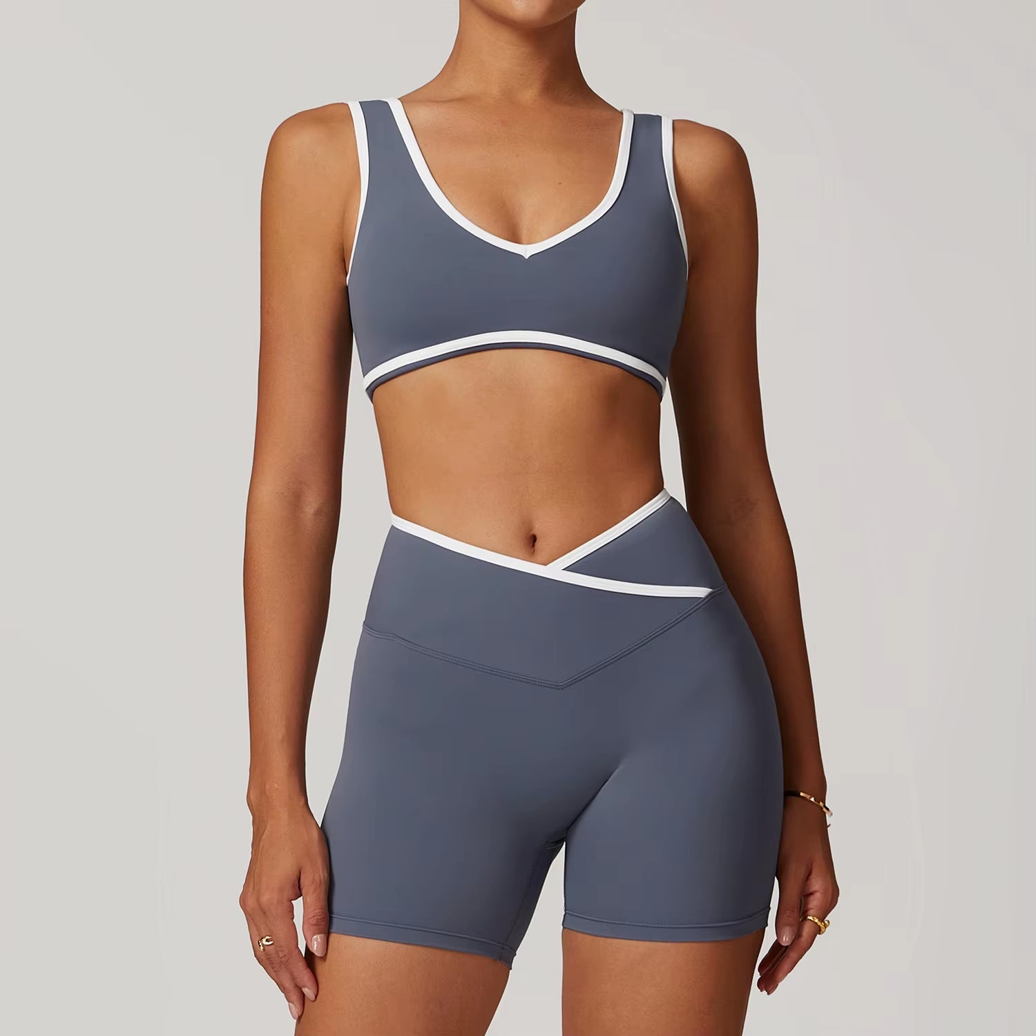 Wholesale High Waist Yoga Outfit Women 4 Piece Vest Crop Top Bra Gym Leggings Shorts Fitness Clothes Sport Set